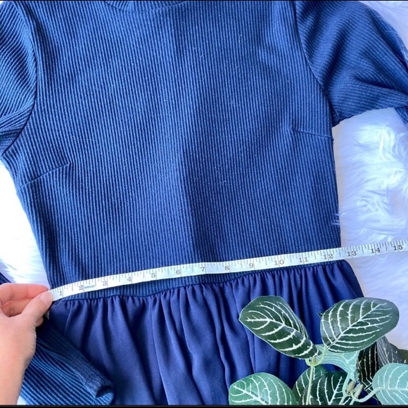 Altar’d State Blue Fit N Flare High Neck Modest Long sleeve Dress Medium - Picture 10 of 11